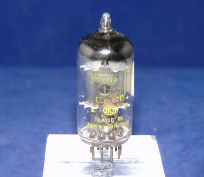 EF86, MULLARD, SOLID CHROME SCREEN, YELOW PRINT, FACTORY CODE, 9r3 B4F2, BLACKBURN, JUNE  1964 MANUFACTURE