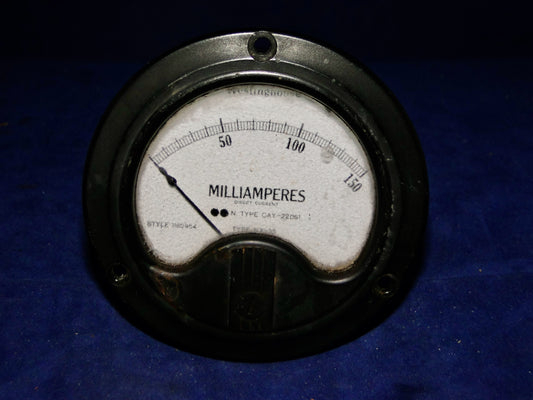 3.5 INCH DIA, Moving Coil Meter, WESTINGHOUSE, NX-35, N TYPE CAY-22061, 0 - 150mA,