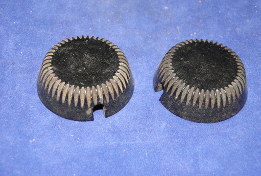 PAIR OF, KNURLED EDGE KNOBS, BROWN BAKELITE, 41mm DIA, 4mm SHAFT,