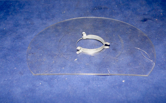 PERSPEX FINGER PLATE, WITH SPRING CLIP, RACAL, RA17, RA117, SLIGHT CRACK RHS