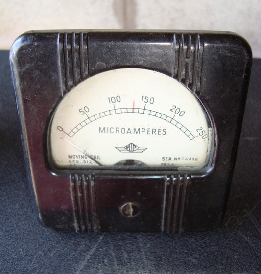 MOVING COIL METER AMPS HF 0 -250uA EX MIL - MULLARD MAGIC