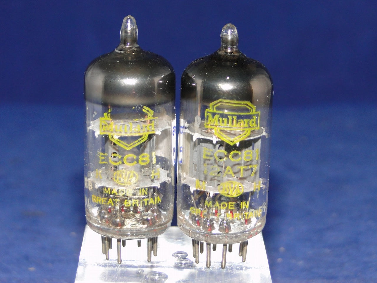 ECC81, MATCHED PAIR OF MULLARD , YELLOW PRINT, BLACKBURN 1963/1965 MANUFACTURE