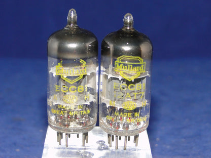 ECC81, MATCHED PAIR OF MULLARD , YELLOW PRINT, BLACKBURN 1963/1965 MANUFACTURE