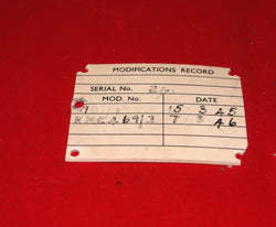 AIR MINISTRY, MODIFICATIONS RECORD PLATE, R1155,
