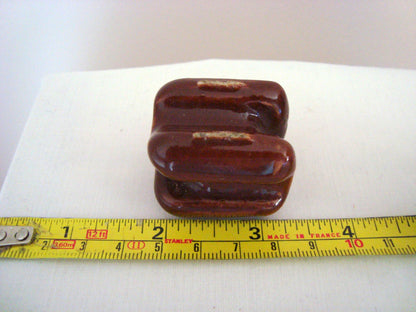 BROWN CERAMIC, EGG ANTENNA AERIAL INSULATORS, 37mm LENGTH, 55mm LENGTH