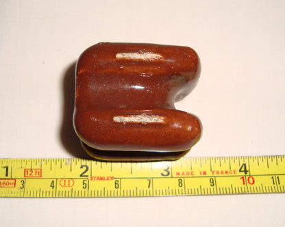 BROWN CERAMIC, EGG ANTENNA AERIAL INSULATORS, 37mm LENGTH, 55mm LENGTH