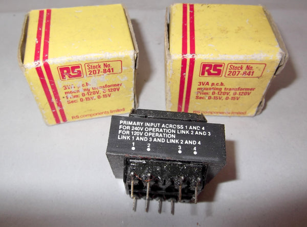 RS COMPONENTS, 3VA PCB TRANSFORMER, PRIM 0 - 120VAC, 0 - 120VAC: SEC 0-15VAC 0 - 15VAC, 207-841