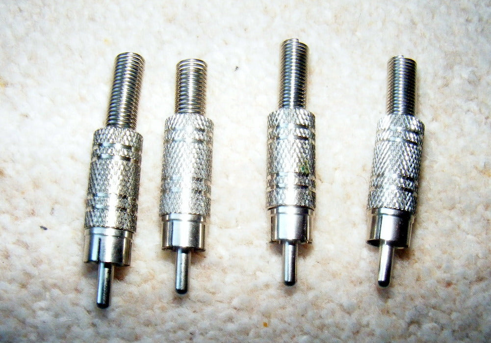 PHONO PLUG, MALE, NICKEL FINISH WITH, SPRING CABLE GUARD, NOS