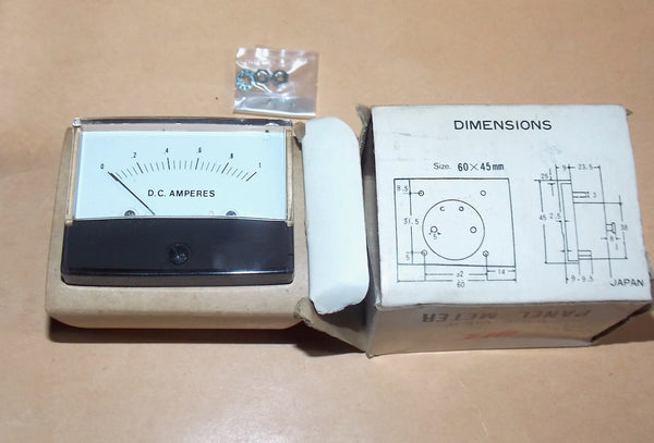 60 x 45mm,  DC 1A , Ammeter, Wide View Panel Meter, NOS