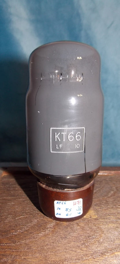 KT66, OSRAM BROWN BASE,GREY GLASS , LARGE BLUE DECAL, HAMMERSMITH PRODUCTION, JUNE 1955,