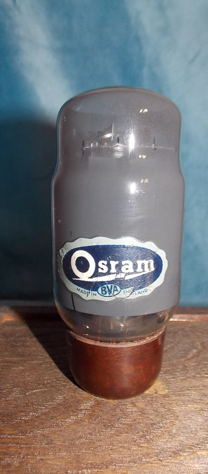 KT66, OSRAM BROWN BASE,GREY GLASS , LARGE BLUE DECAL, HAMMERSMITH PRODUCTION, JUNE 1955,
