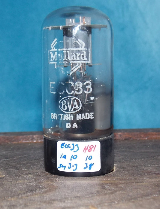ECC33, MULLARD, BLACK BASE, WHITE BOX, FACTORY CODE, 5K1 B5E