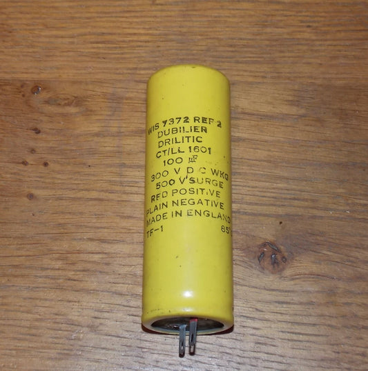 DUBILIER, ELECTROLYTIC CAPACITOR, RADIAL, 100uF @ 300V, NOS