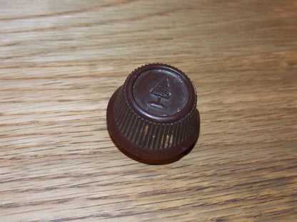 BUSH, MILLED, CONICAL, BROWN KNOB, FRONT FACE SHOWING BUSH MOTIF, MAYBE TELEVISION, 37mm DIA,  19mm HEIGHT,