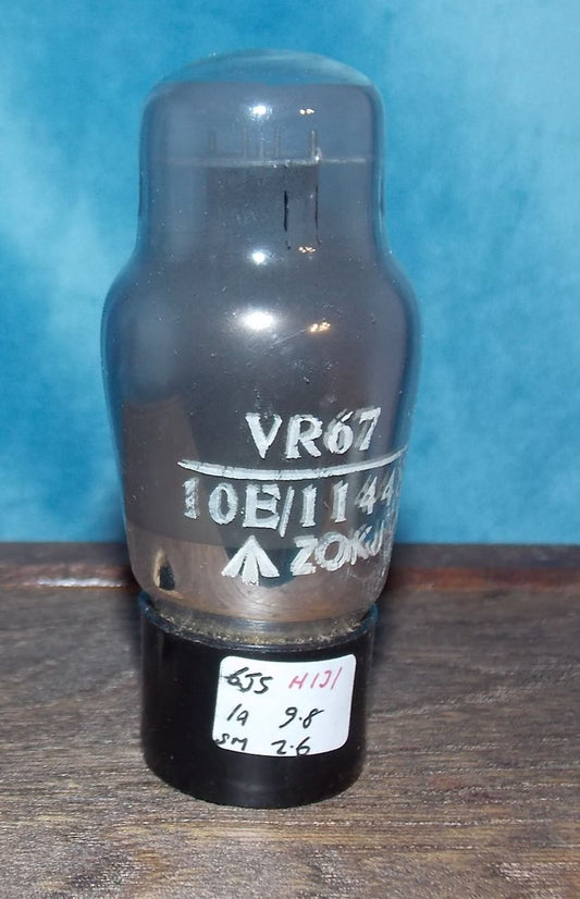 VR67, GEC, MIL SPEC 6J5G, BLACK BASE, WHITE PRINT, GREY GLASS,  10E/11448,  HAMMERSMITH OCTOBER 1954 PRODUCTION, 6J5