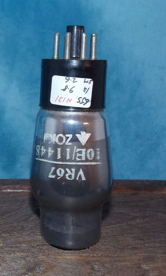 VR67, GEC, MIL SPEC 6J5G, BLACK BASE, WHITE PRINT, GREY GLASS,  10E/11448,  HAMMERSMITH OCTOBER 1954 PRODUCTION, 6J5