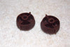 PAIR OF BROWN BAKELITE KNOBS, PEAKED, KNURLED EDGE, 6mm DIA SHAFT, FRICTION FIT, 31mm DIA, 12mm HiGH