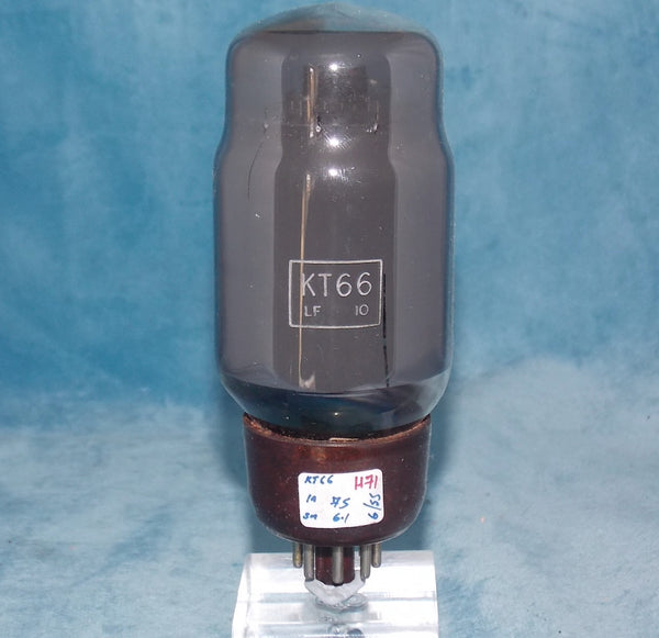 KT66, OSRAM BROWN BASE,GREY GLASS , LARGE BLUE DECAL, HAMMERSMITH PRODUCTION, JUNE 1955,