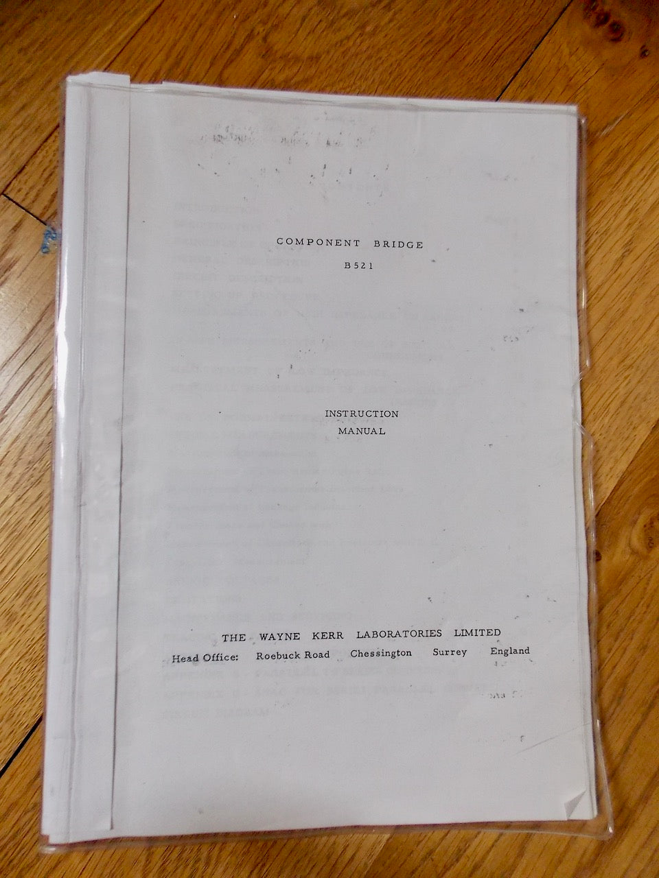 WAYNE KERR, COMPONENT BRIDGE, B521, INSTRUCTION MANUAL, MAURITRON ...