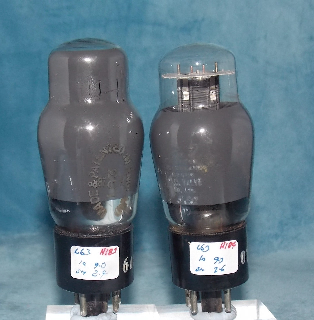 L63, OSRAM, MATCHED PAIR, GREY GLASS, GPO SELECTED STOCK,  6J5G, CV1067,  HAMMERSMITH, WHITE CARTOUCHE, ADJACENT LINE 86 87,, 1940 WARTIME PRODUCTION