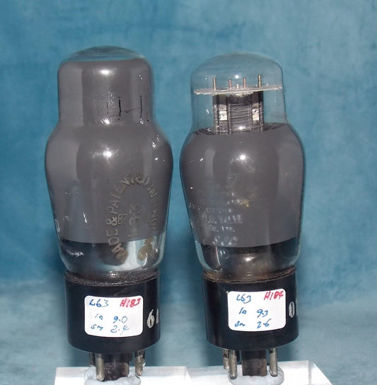 L63, OSRAM, MATCHED PAIR, GREY GLASS, GPO SELECTED STOCK,  6J5G, CV1067,  HAMMERSMITH, WHITE CARTOUCHE, ADJACENT LINE 86 87,, 1940 WARTIME PRODUCTION