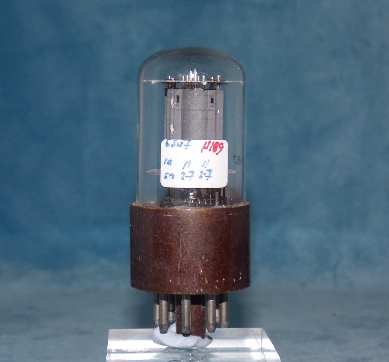 CV1988, BRIMAR, FOOTSCRAY, MIL SPEC 6SN7GT, BROWN MICANOL BASE, WHITE BASE MARKINGS, FAINT, WITH ENVELOPE ETCHED DATE CODE FOR FOR APRIL 1953,  ECC32,   6SN7