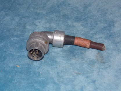 Pattern 104,  Plessey, Mk 4, Aluminium Small Free Plug, Rt Angle, Cable Mount, 15mm fitting,6 way male pins,  Aluminium Mk IV,  Larkspur, Power Plug