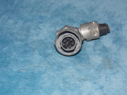 Pattern 104,  Plessey, Mk 4, Aluminium Small Free Plug, Rt Angle, Cable Mount, 15mm fitting, 6 way male pins,  Aluminium Mk IV,  Larkspur, Power Plug