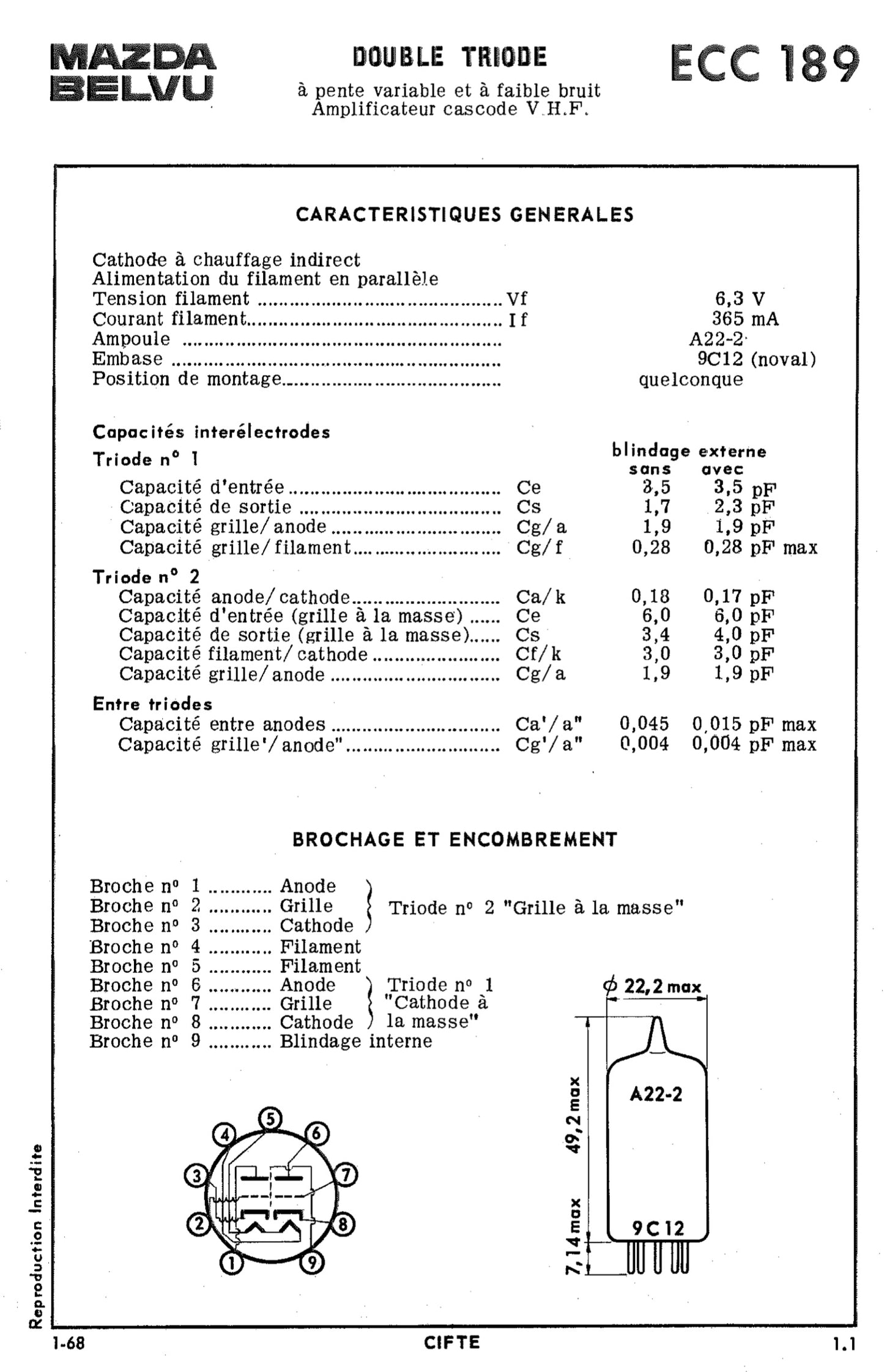 ECC189, MULLARD, 6ES8, CV5331, AS USED IN RACAL RA17