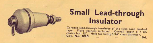 EDDYSTONE, CERAMIC PEAR SHAPED, LEAD THROUGH INSULATORS, 40mm LENGTH, CAT No 695, ON 7INS THREADED SHAFT