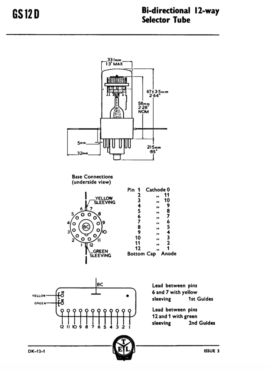 GS12D Ericsson  Bidirectional double-pulse duodecal, (12-position), counting/selector tube, Neon filled, Dekatron,