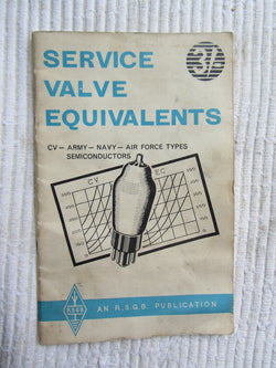 SERVICE VALVE EQUIVALENTS, RSGB, BOOK, 5TH EDITION, 1962