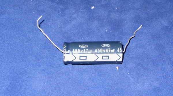 1x Sun 47uF @ 450V, axial, electrolytic capacitor