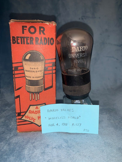 UNIVERSAL BI-VOLT, DARIO, 2V FILAMENT,, TRIODE, 1929, BOXED