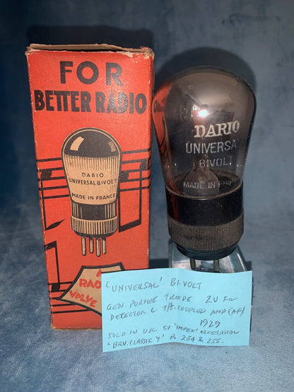UNIVERSAL BI-VOLT, DARIO, 2V FILAMENT,, TRIODE, 1929, BOXED