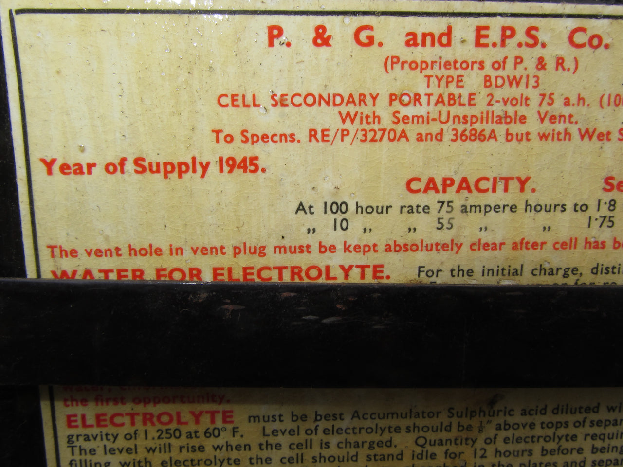 PRITCHETT & GOLD AND EPS LTD. 1945 DATED, BOXED, 2V 75 A/H ACCUMULATOR, UNUSED UNFILLED