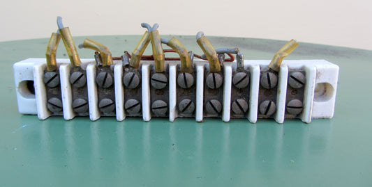CERAMIC, TERMINAL BLOCK, CONNECTOR BLOCK, 10 WAY,  EX ADMIRALTY,APPROX 3 X 16cm