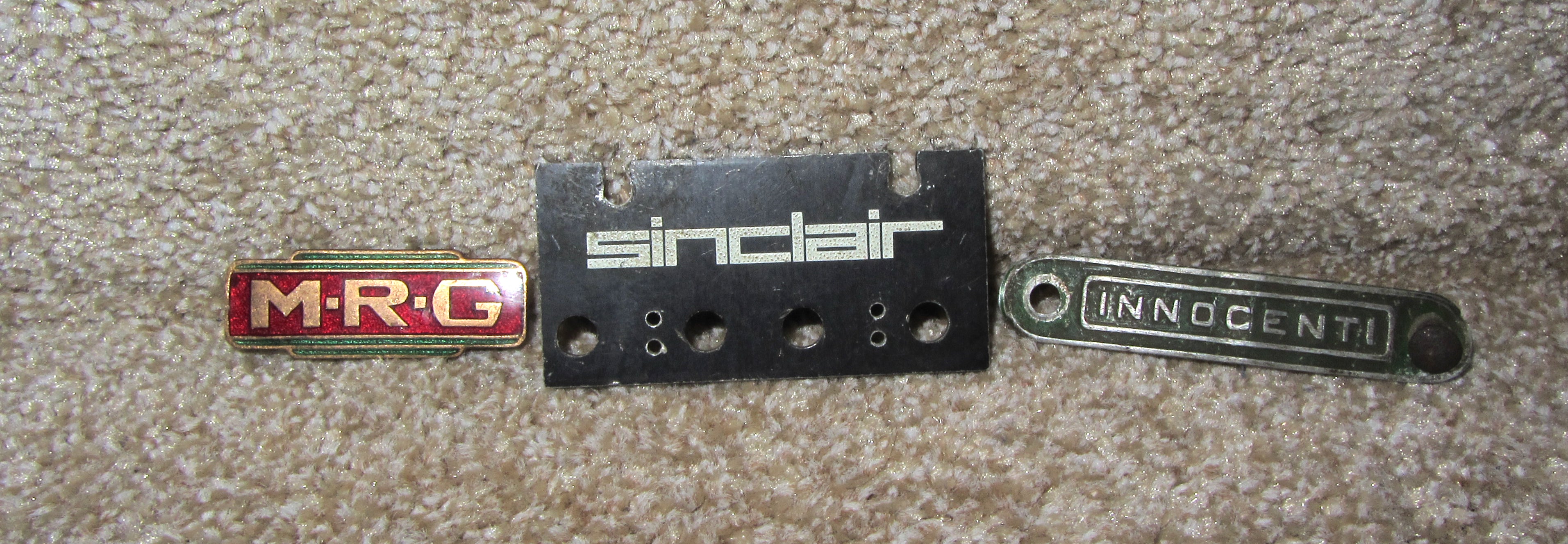 Sw Instruments Badge 3X INSTRUMENT BADGES, INNOCENTI SEAT BADGE, SINCLAIR RADIONICS, M.R.G ...