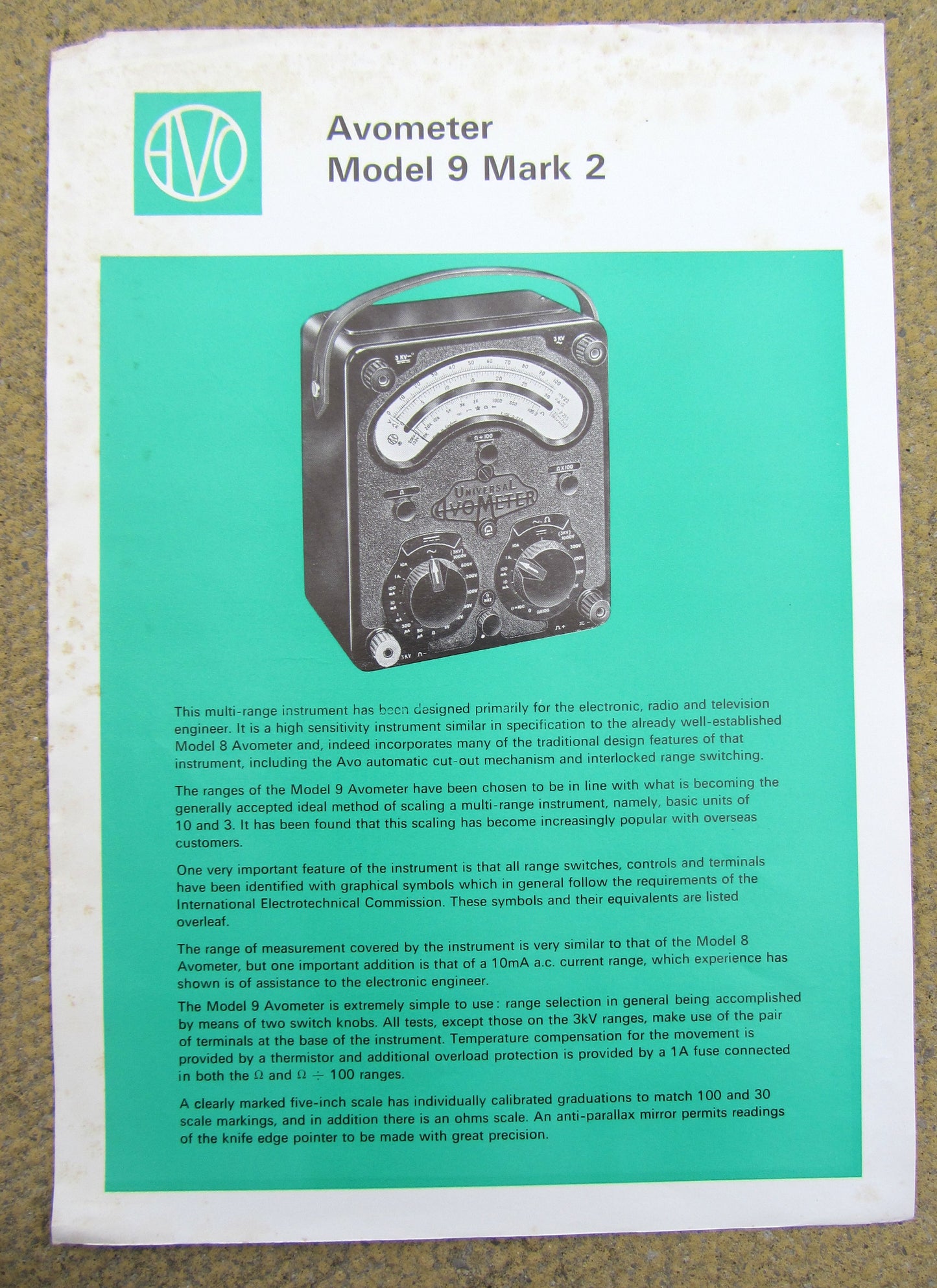 AVOMETER, MODEL 9 MARK 2, FULL COLOUR POSTER/DATA SHEET