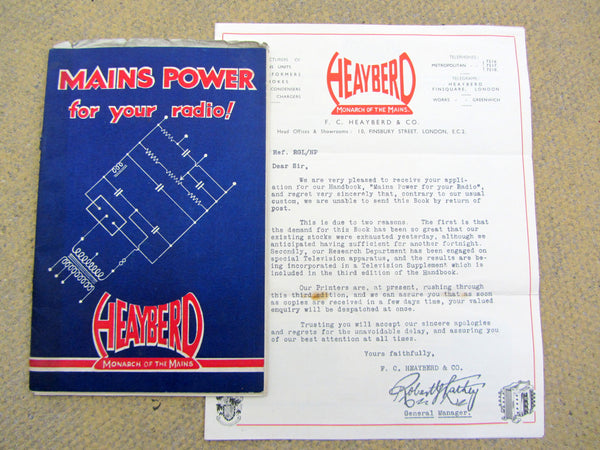 HEAYBERD MAINS POWER FOR YOUR RADIO & LETTERHEAD, 1950S
