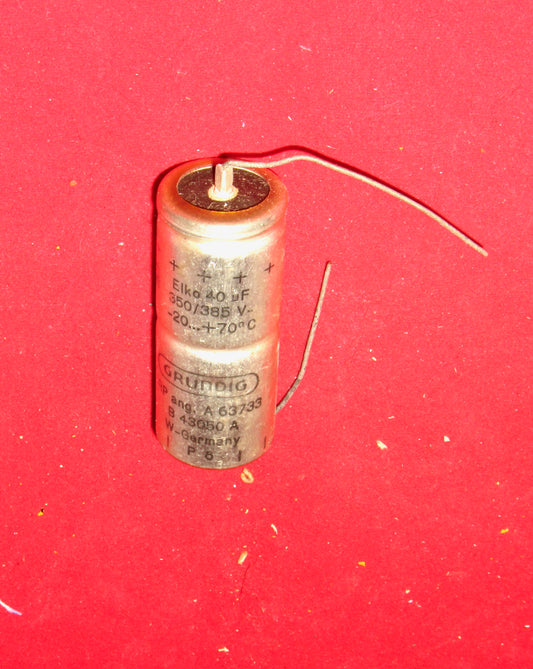 ELKO, GRUNDIG,  40uF @ 350V, AXIAL, ELECTROLYTIC CAPACITOR, NOS, REFORMED