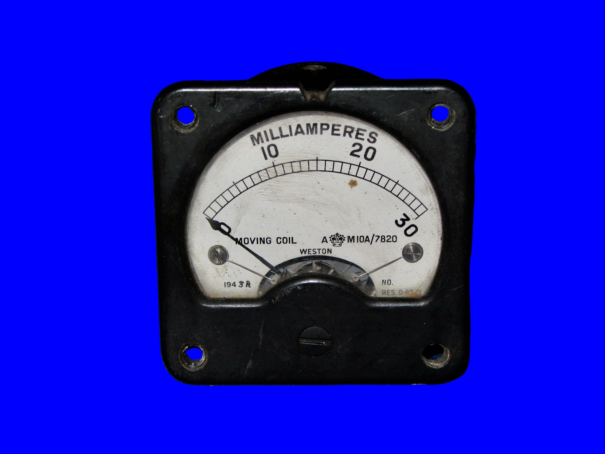 AIR MINISTRY, 10A/7820, 0-30mA, Moving Coil Meter, DATED 1943, 2 1/4INS, 55mm SQUARE