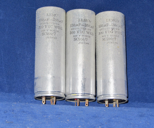 150 + 300uF @ 300V WKG, LEMCO, DUAL SECTION, ELCTROLYTIC CAPACITORS, AXIAL