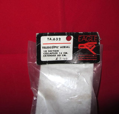 Eagle, Telescopic Aerial, TA1632, 10 Section, 15cm Collapsed, 80cm Extended, 10mm Base Dia, Screw Ferrule & Nut Attachment