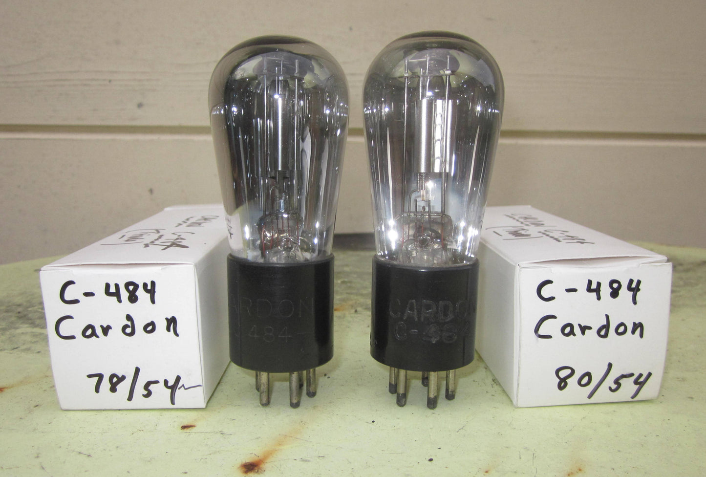 C484 Cardon  Vacuum Tube Globe Style Engraved Base matched pair