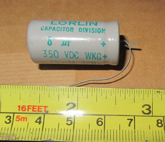 LORLIN 8 uF 350V, AXIAL, ELECTROLYTIC CAPACITORS, NOS