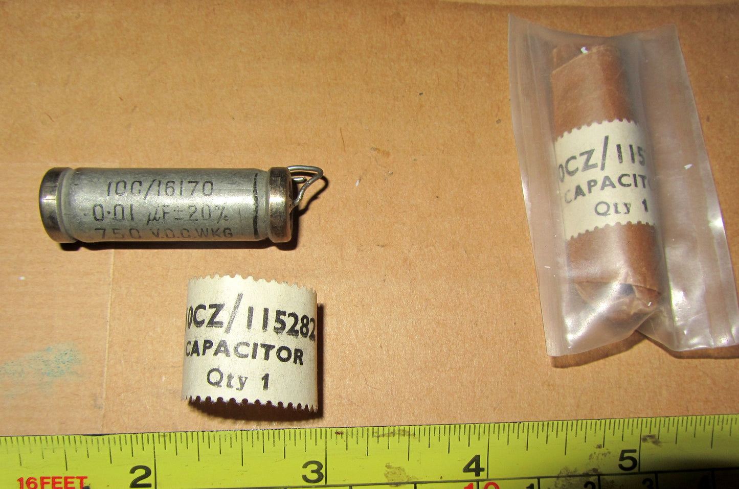 TCC, METALPACK, PAPER IN OIL, PIO, CAPACITORS, AXIAL, 0.01uF @ 750V, AIR MINISTRY, 10C/ 16170, 10CZ/11582, NEW OLD STOCK,