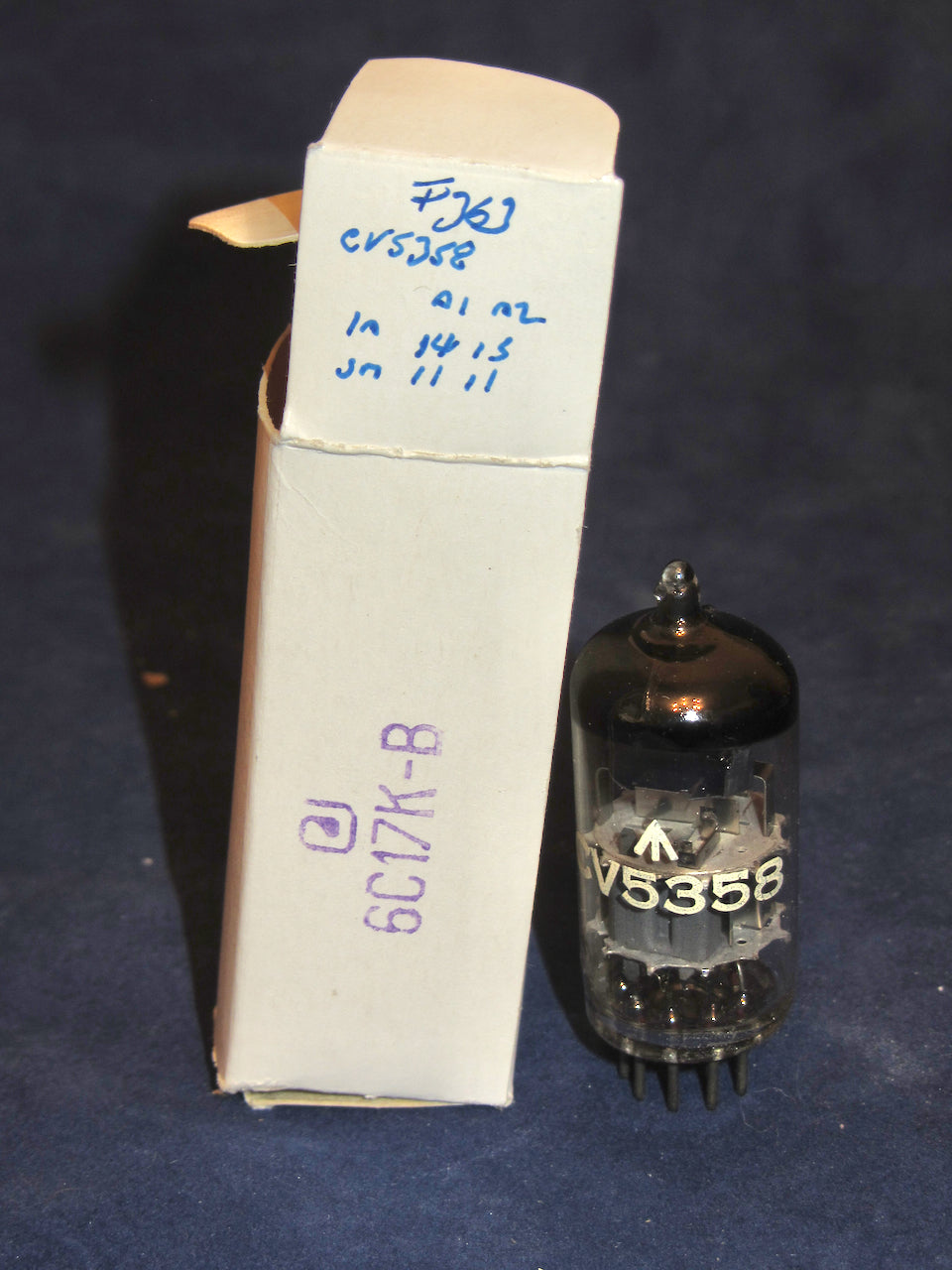 CV5358, MULLARD, MIL SPEC ECC88,  6DJ8, , WHITE PRINT, BLACKBURN FEBRUARY 1968 MANUFACTURE, 6A2 B8B4