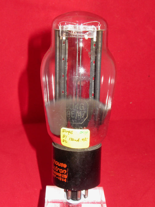 5U4G, WESTINGHOUSE RADIOTRON,  AIR MINISTRY, 10E/47, CHARCOAL SMOOTH PLATE, PINCH MOUNT D GETTER, CV575, 5U4