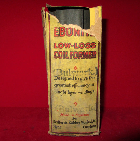 1926,  EBONITE, COIL FORMER, COIL QUOIT, BOXED, REDFERNS RUBBER COMPANY, HYDE, 150 x 55mm